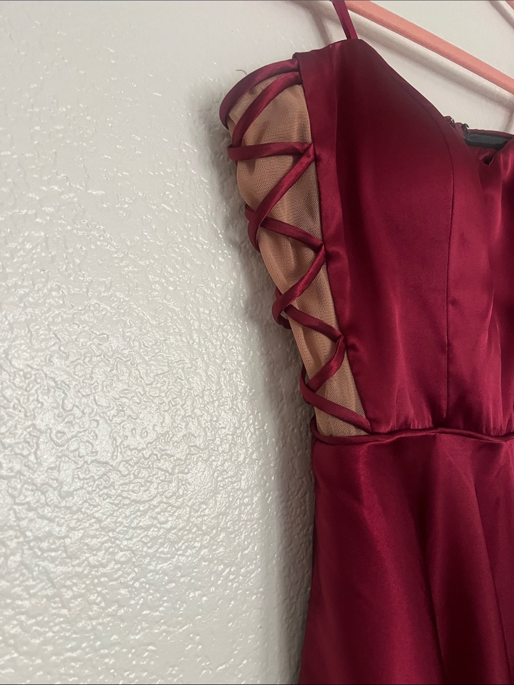 Blondie Nites Wine Red Satin Backless Maxi Dress - Picture 3 of 6